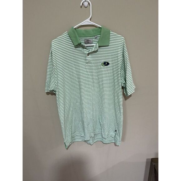 Callaway Golf Polo Shirt Mens Medium Green White  Stripe Short Sleeve‎ Cotton - Picture 1 of 8